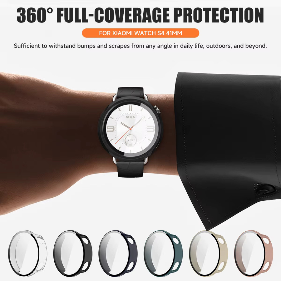 OAKCHARM Schutzhülle und Displayschutzfolie für Xiaomi Watch S4 41 mm, Schwarz - Bild 4