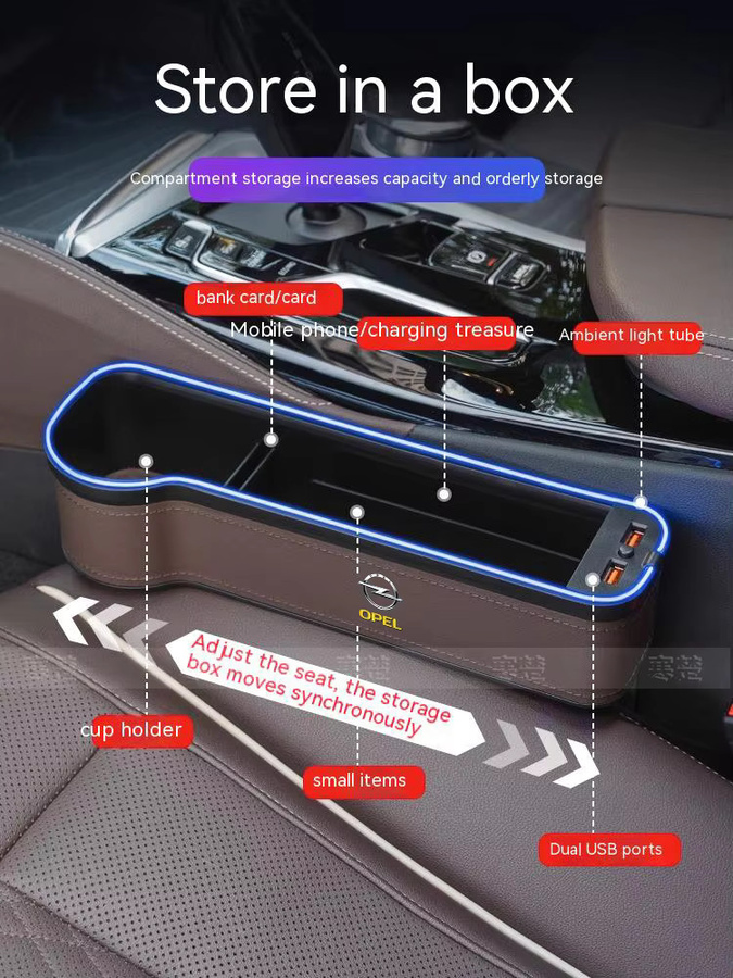 Opel OPCline Autositz-Lücken-Aufbewahrungsbox mit USB-C-Ladefunktion und Stimmungsbeleuchtung in Schwarz für Astra, Corsa, Insignia, Mokka, Vectra, Zafira und Tigra - Bild 3