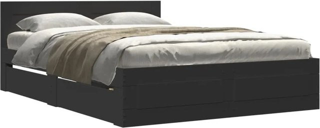 vidaXL Bettgestell mit Kopfteil und Schubladen aus Holzwerkstoff, Schwarz, B/T/H: 140 x 200 x 143 cm - Bild 1