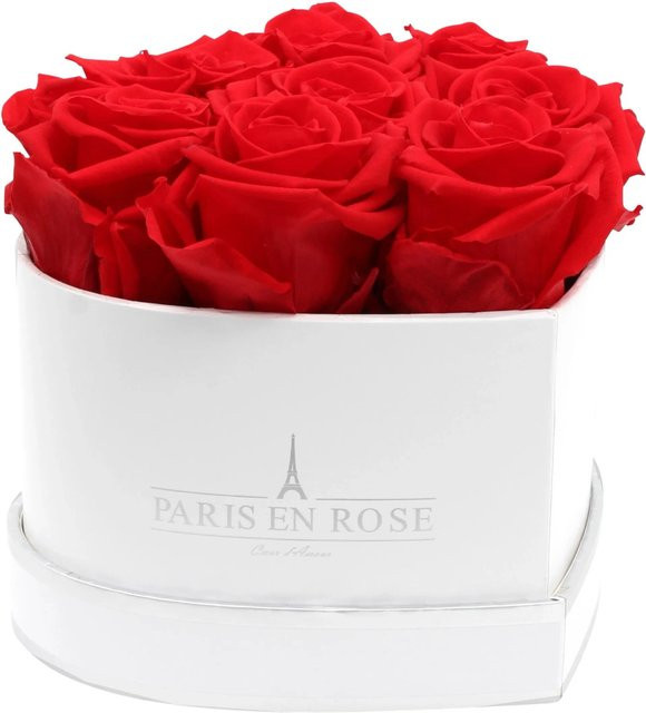 PARIS EN ROSE Rosenbox Herz in Weiß-Silber mit 8 roten Rosen - Bild 1