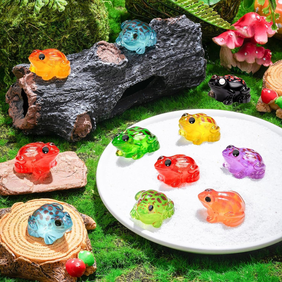 Yiran toy 10-teiliges Set Leuchtende Mini-Froschfiguren aus Harz bunt - Bild 4