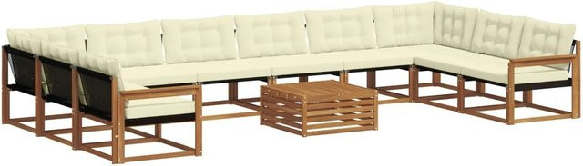 vidaXL Outdoor-Sofagarnitur aus Akazienholz mit Textilene und Kissen, 11-teilig, Natur und Creme - Bild 1
