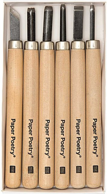 Rico Design Paper Poetry Schnitzwerkzeug für Stempelgummi, 6er-Set in Beige - Bild 1