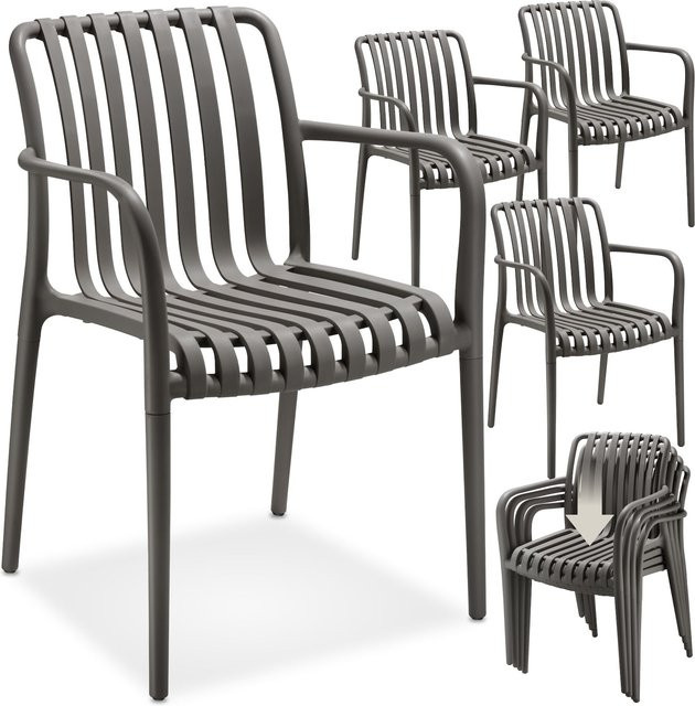 tectake Alcudia Gartenstühle 4er Set Anthrazit, wetterfest, UV-beständig und stapelbar, B/T/H: 54,5 x 58 x 80,5 cm - Bild 1