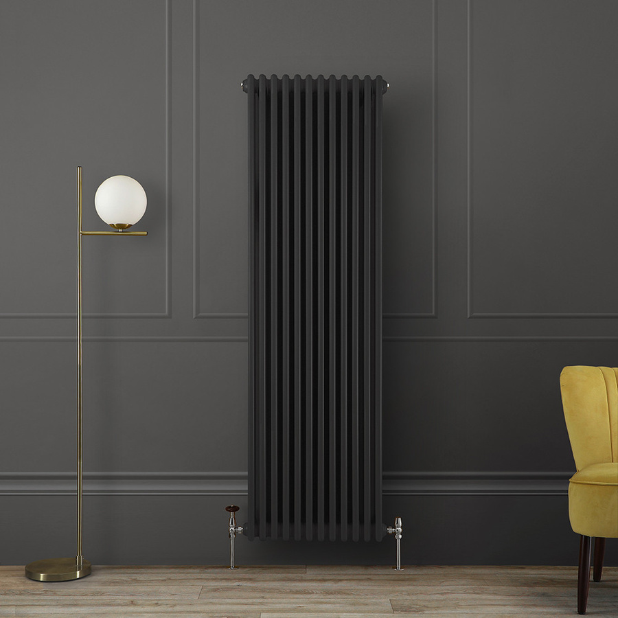 Regent Retro Gliederheizkörper 2-säulig vertikal in Carbon Grau, Höhe: 180 cm, Breite: 56 cm - Bild 1
