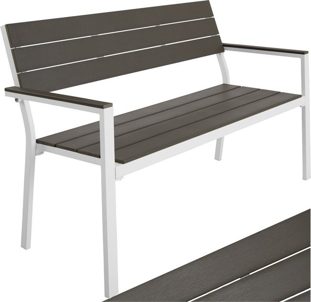 tectake Aluminium Gartenbank Line 2-Sitzer wetterfest in Grau-weiß, B/T/H: 128 x 59 x 88 cm - Bild 1