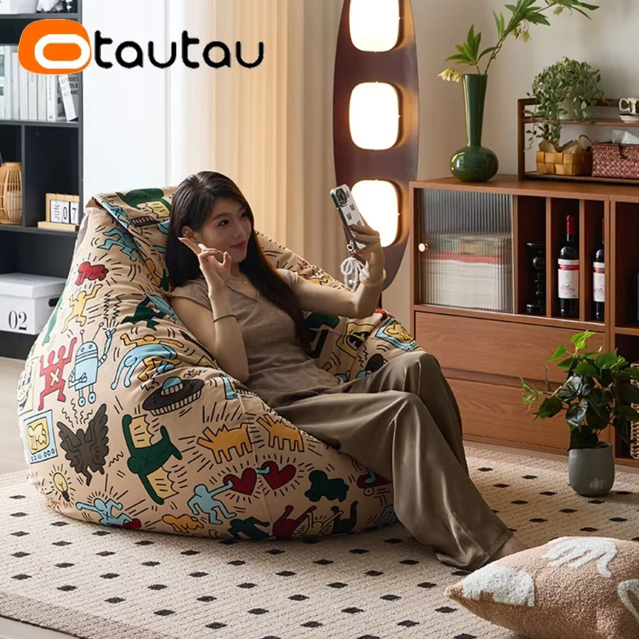 OTAUTAU Sitzsackbezug mit Graffiti-Print in Beige und Multicolour für Erwachsene - Bild 5
