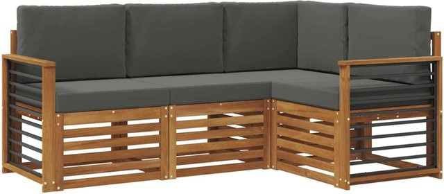 vidaXL Sofagarnitur 4-teilig aus Massivholz Akazie in Natur und Anthrazit mit L-Form und Sitzkissen - Bild 1