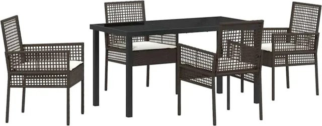 vidaXL 5-teiliges Garten Essset aus Poly Rattan und Stahl in Braun mit Kissen - Bild 1
