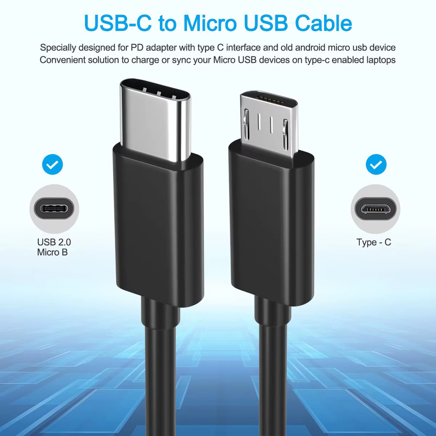 NNBILI USB-C auf Micro-USB Ladekabel in Schwarz für Samsung, Redmi, LG, Moto, Xbox One, PS4-Controller und Fire Tablets - Bild 2