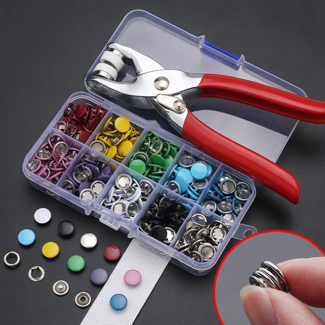 50er Set Metall-Druckknopf-Werkzeug mit Zange und Schnallen für DIY-Handwerk und Kleidung in Silber und Multicolour - Bild 1