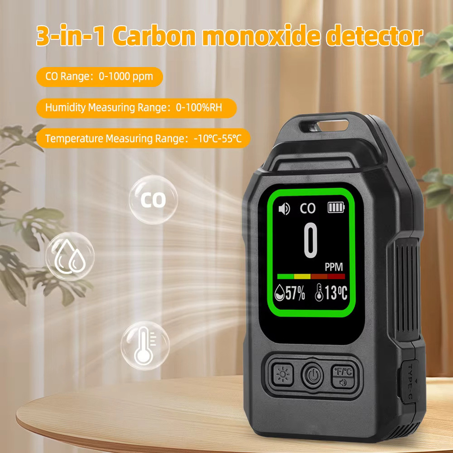 Yieryi 3-in-1 CO-Gasleckdetektor mit Kohlenmonoxidsensor, Alarm, Taschenlampe sowie Temperatur- und Feuchtigkeitsmessgerät in Weiß - Bild 3