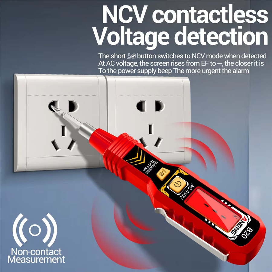B20 Digitaler Messstift Intelligent Sensing Spannungsdetektor NCV Spannungssonde Tester 30V-1000V in Rot - Bild 5