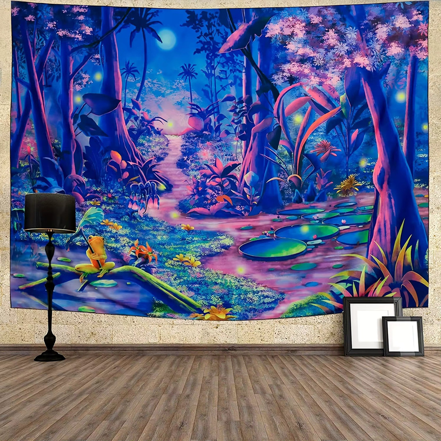 VIKAMA Fantasy Forest Wandteppich mit Mondlicht, Sternenhimmel und Frosch in Lila-Blau, B/H: 60 x 40 cm - Bild 2