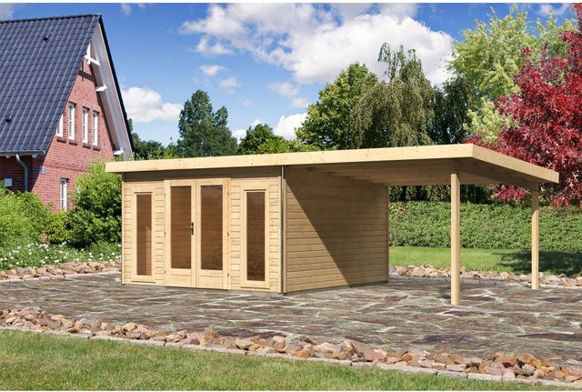 Karibu Holz-Gartenhaus Norrköping mit Pultdach in Braun, B/T: 365 x 365 cm - Bild 1