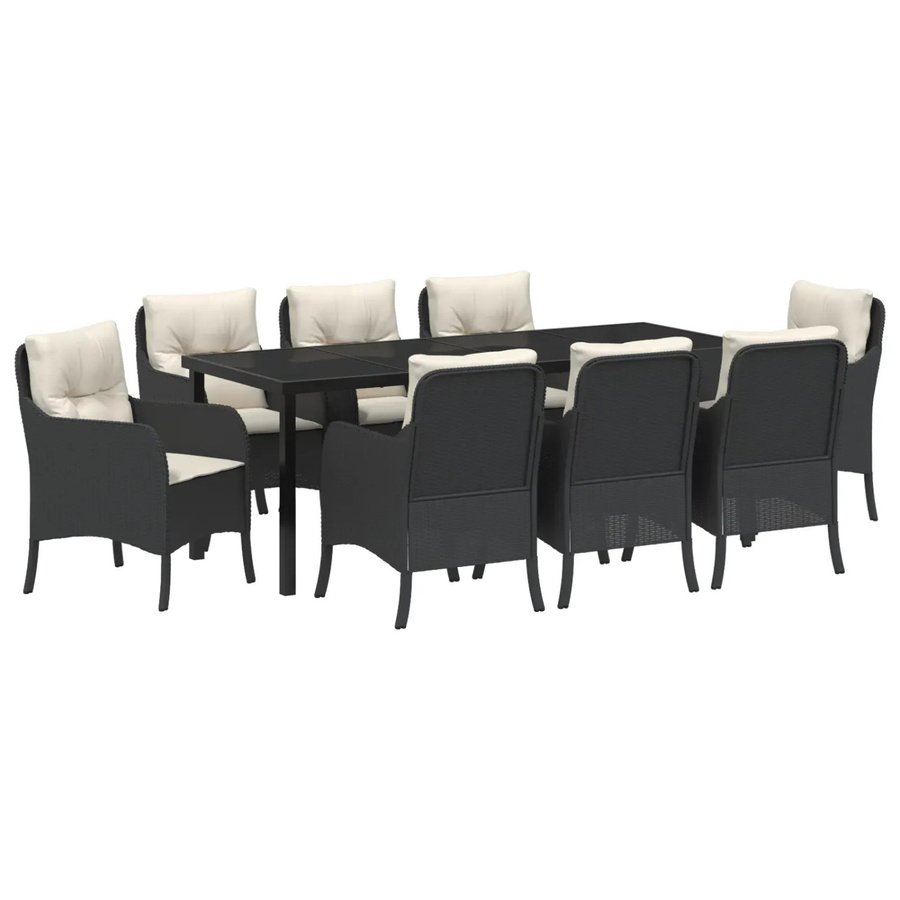 vidaXL 9-teiliges Garten-Essset aus Poly-Rattan und Stahl in Schwarz mit Kissen für Terrasse und Garten - Bild 2