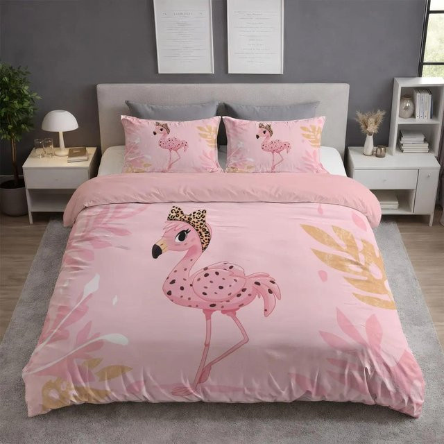 Flylo Bettwäsche-Set Flamingo mit floralem Design, Pink, B/H: 135 x 200 cm - Bild 1