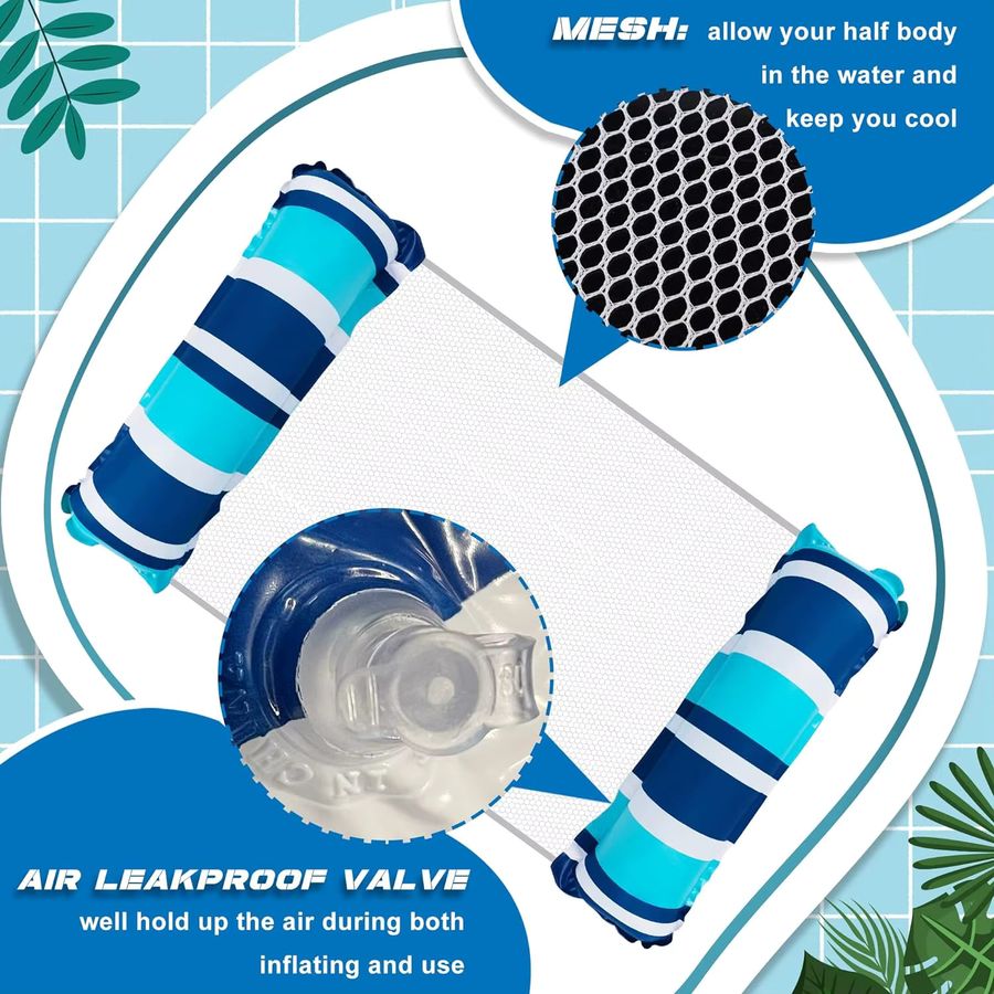 Aufblasbare Wasser-Hängematte LINGPENG Schwimmende Poolmatte gestreift blau - Bild 4