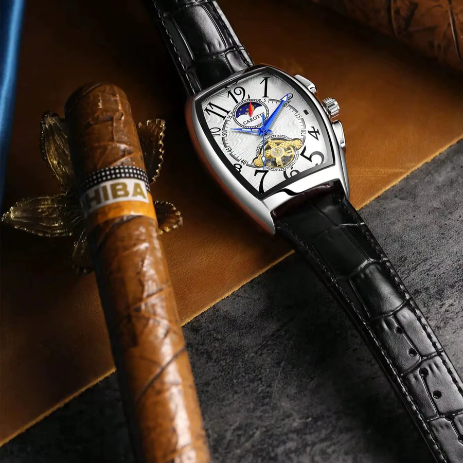 CAROTIF Armbanduhr Automatik, Edelstahl, Leder, Schwarz, Herren - Bild 4