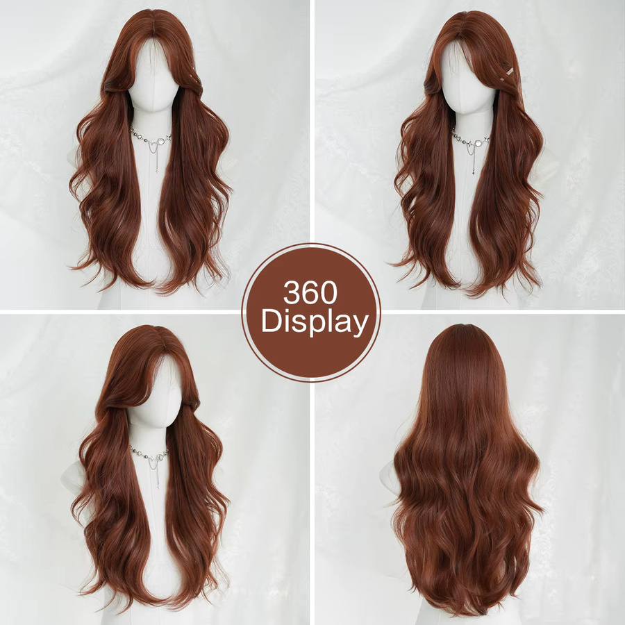 7JHH WIGS Perücke für Damen, lange lockige synthetische Haare, orange-rot - Bild 2