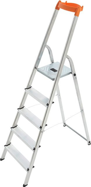 Hailo L58 Alu-Sicherheits-Stehleiter in Silber, 5-stufig - Bild 1
