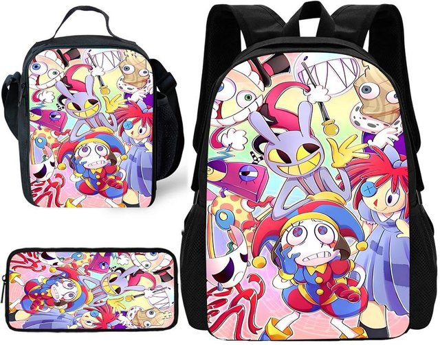 Potdemiel Kinder Schulrucksack Set mit Brotdose und Federmäppchen im Zirkus-Design, Mehrfarbig - Bild 1