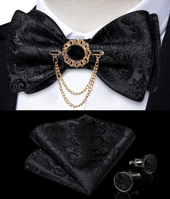 DiBanGu Selbstbindende Fliege mit Broschenkette, Paisley-Blumenmuster, Herren - Bild 1