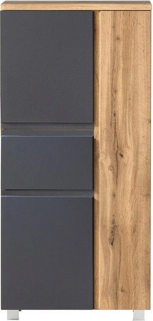 Held Möbel Midischrank Ancona in matt Grau-Wotaneiche mit Soft-Close-Türen, B/T/H: 65 x 35 x 130 cm - Bild 1