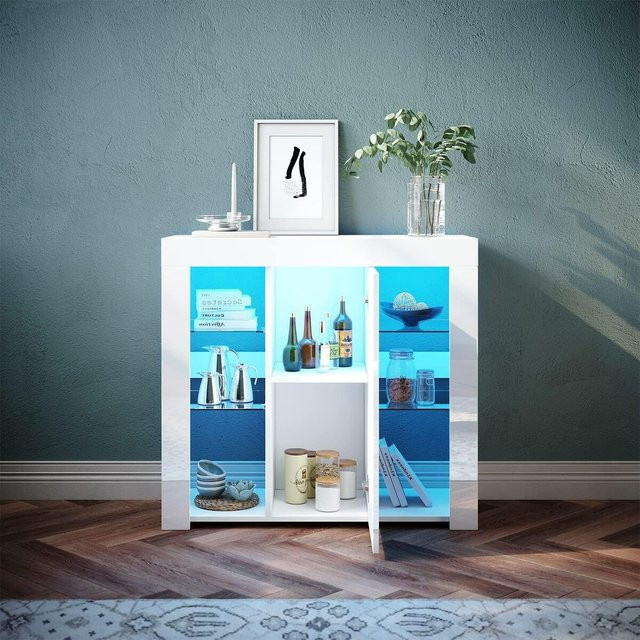 SONNI Sideboard Küchenschrank in Weiß Hochglanz mit LED-Beleuchtung für Wohnzimmer, Küche und Esszimmer - Bild 1