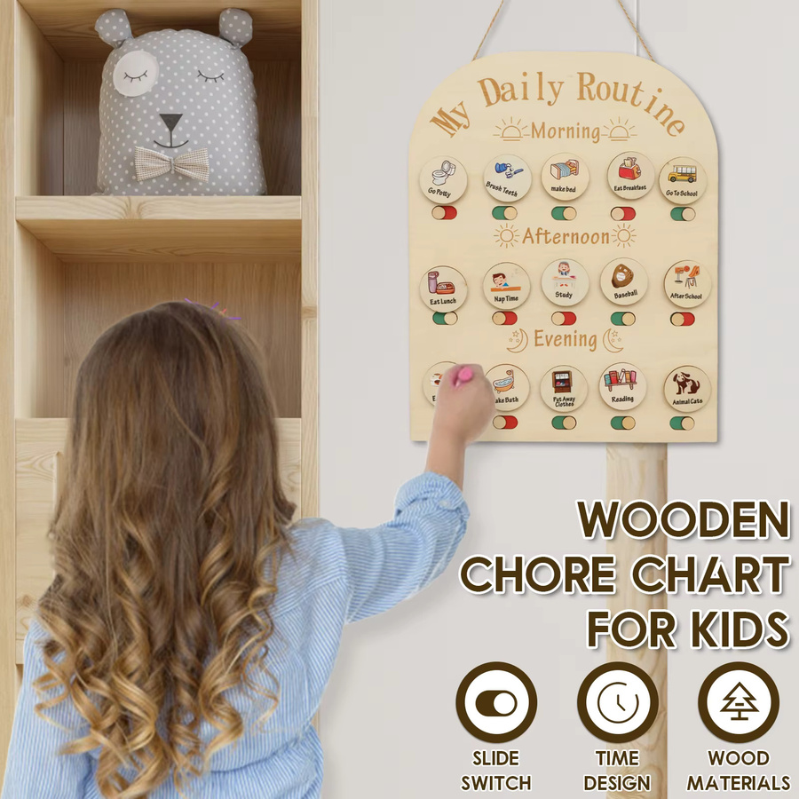 Holz Zeitmanagement Diagramm für Kinder zur täglichen Routine und zum Lernen in Braun und Mehrfarbig - Bild 4