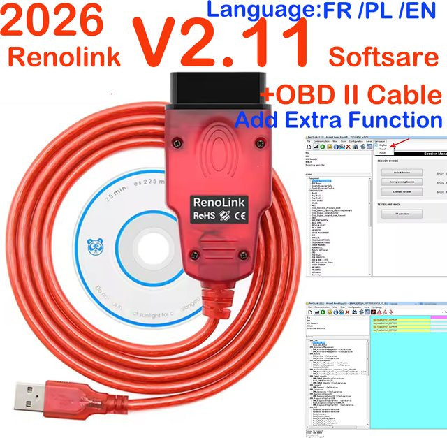 Renolink v2.11 Diagnosegerät für Renault ECU Programmierung, Schlüssel-Immo-Codierung und Airbag-Reset via OBD2 und USB-C, Farbe: Rot - Bild 1