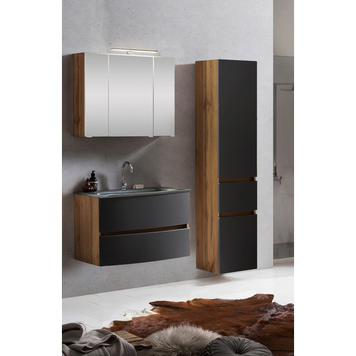 HELD MÖBEL Waschtisch-Set KOPENHAGEN, 6-teilig, grau, modern, wandmontiert mit LED-Beleuchtung und Shaver-Socket - Bild 3