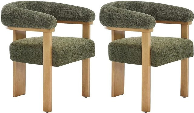 Vente-unique Stuhl Livelia in Khaki und Naturfarben mit Bouclé-Stoff und Holzbeinen - Bild 1