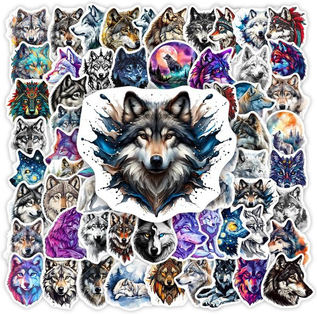 Wasserdichte Wolfsaufkleber von A Family Of Home Textiles in Multicolor für Laptop, Flaschen und Scrapbooks - Bild 1