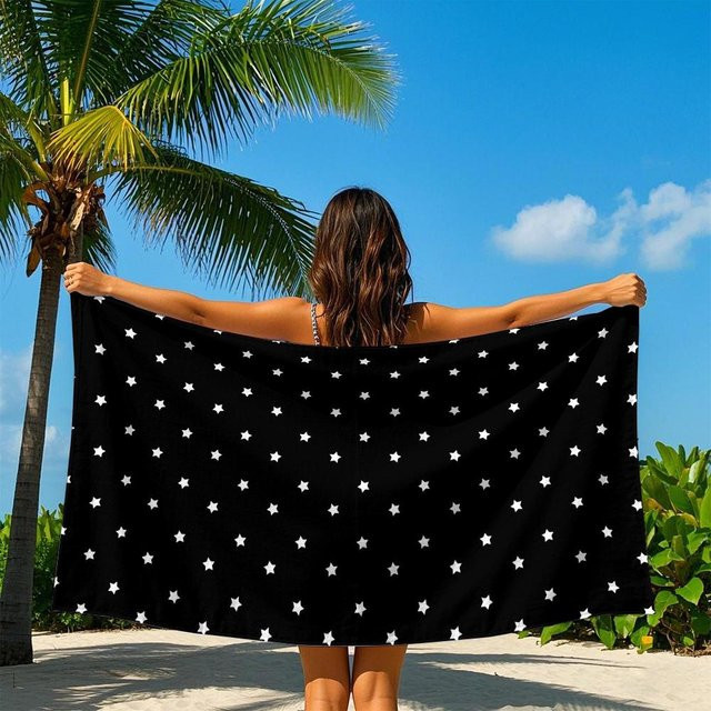 JMG Household Supplies Schnelltrocknendes Badetuch aus Mikrofaser mit Schwarz-Weiß-Sternen, Breite: 60 cm, Länge: 120 cm - Bild 1