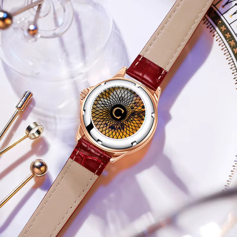 LUOLINGONGJUE Armbanduhr, Automatik, Leder, Weiß, Roségold, Damen - Bild 2