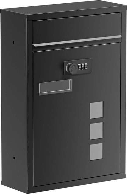 Wiltec Briefkasten Schwarz aus Stahl mit Zahlenschloss und Namensschild, H x B x T: 21,5 x 32,0 x 9,0 cm - Bild 1