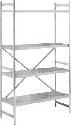 Köhler Regalsystem aus Edelstahl in Silber mit gelochtem Boden, H x B x T: 200 x 120 x 50 cm - Bild 1