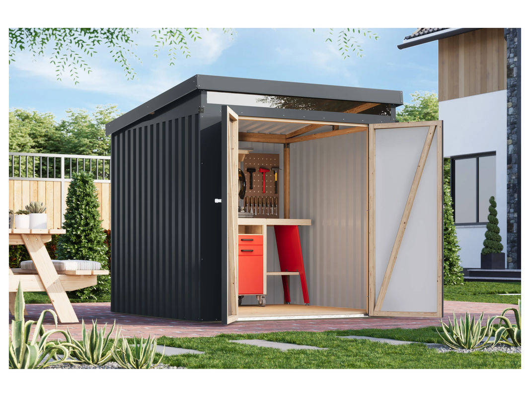 KARIBU Gerätehaus Mantis in Anthrazit, B/T/H: 207 x 209 x 213 cm - Bild 2
