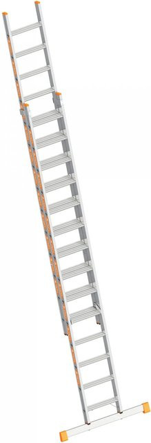 Layher Topic 1032 Stufenschiebeleiter aus Aluminium in Silber mit 2x14 Stufen - Bild 1