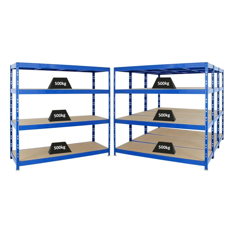 PROREGAL Rhino Profi Schwerlastregal Set aus 4 Einheiten, Blau, H x B x T: 180 x 200 x 60 cm, mit 4 verstellbaren MDF-Holzebenen und 500 kg Fachlast - Bild 2