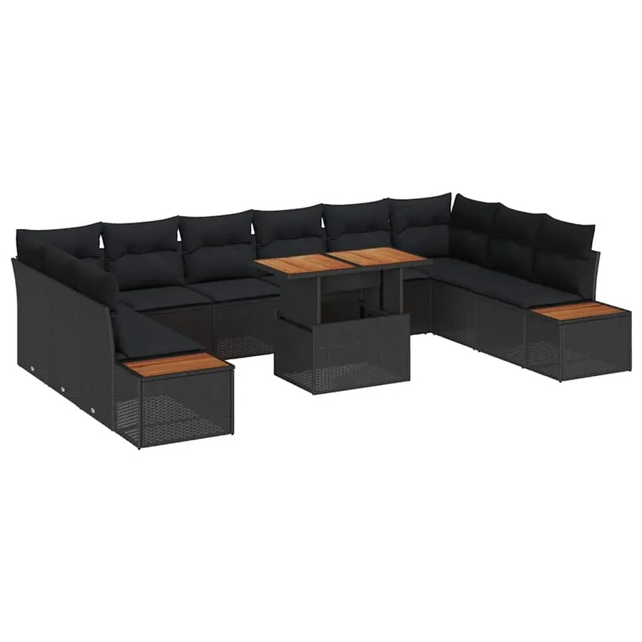 vidaXL Garten-Sofa-Set aus Poly Rattan mit Speicherfunktion, 11-teilig, Schwarz - Bild 2