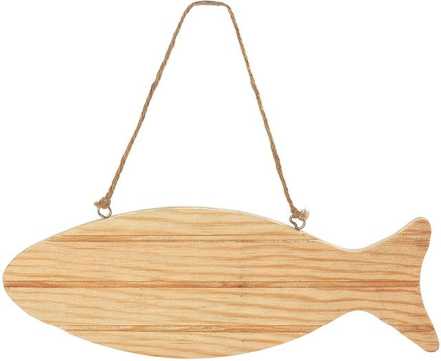 VBS Deko-Schild Fisch in Beige aus Kiefernholz mit Aufhängung im maritimen Stil - Bild 1