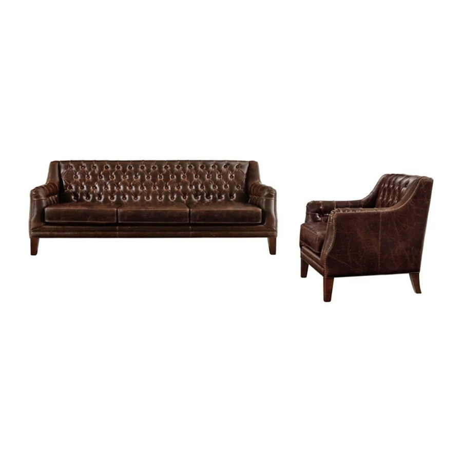 Vente-unique Couchgarnitur Colbert aus Kunstleder in Schokoladenbraun bestehend aus 3-Sitzer-Sofa, 2-Sitzer-Sofa und Sessel im Chesterfield-Stil mit Breite: 194,5 cm, Tiefe: 84 cm, Höhe: 56 cm - Bild 2