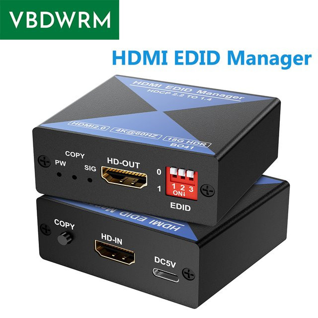 VBDWRM HDMI EDID Manager 4K 60Hz HDMI EDID Doctor Emulator Konverter Schwarz - Bild 1