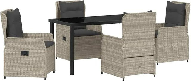 vidaXL Garten Essgruppe 5-teilig aus Poly-Rattan in Hellgrau mit Glastisch - Bild 1