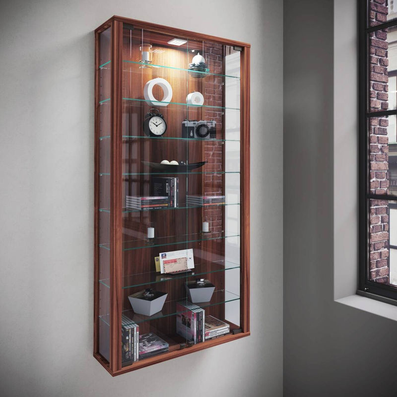 VCM Wandvitrine Vitrosa Maxi in Nussbaum mit ESG-Sicherheitsglas und Glastüren, B/T/H: 59 x 18 x 113 cm - Bild 6