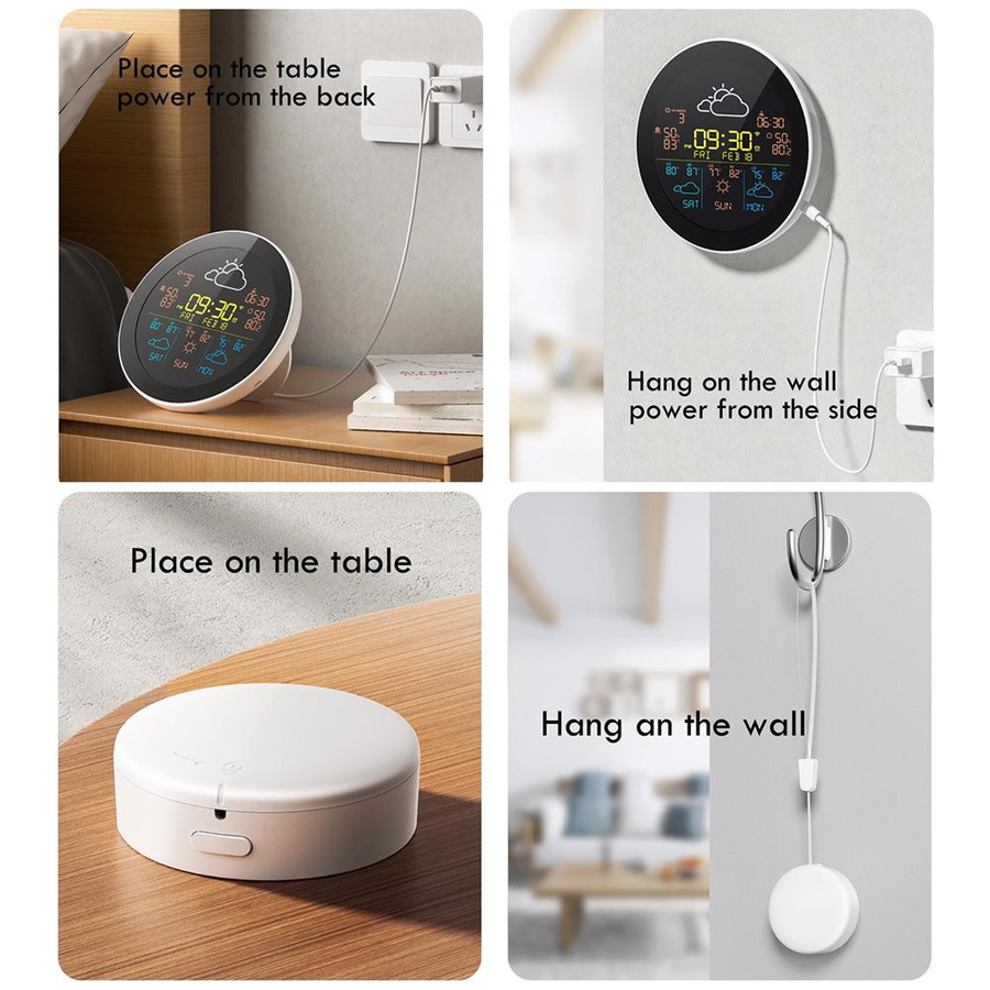 Tuya WiFi Intelligente Wetterstation mit 3-Tage-Wettervorhersage und 3 kabellosen Sensoren, Weiß/Bunt - Bild 3