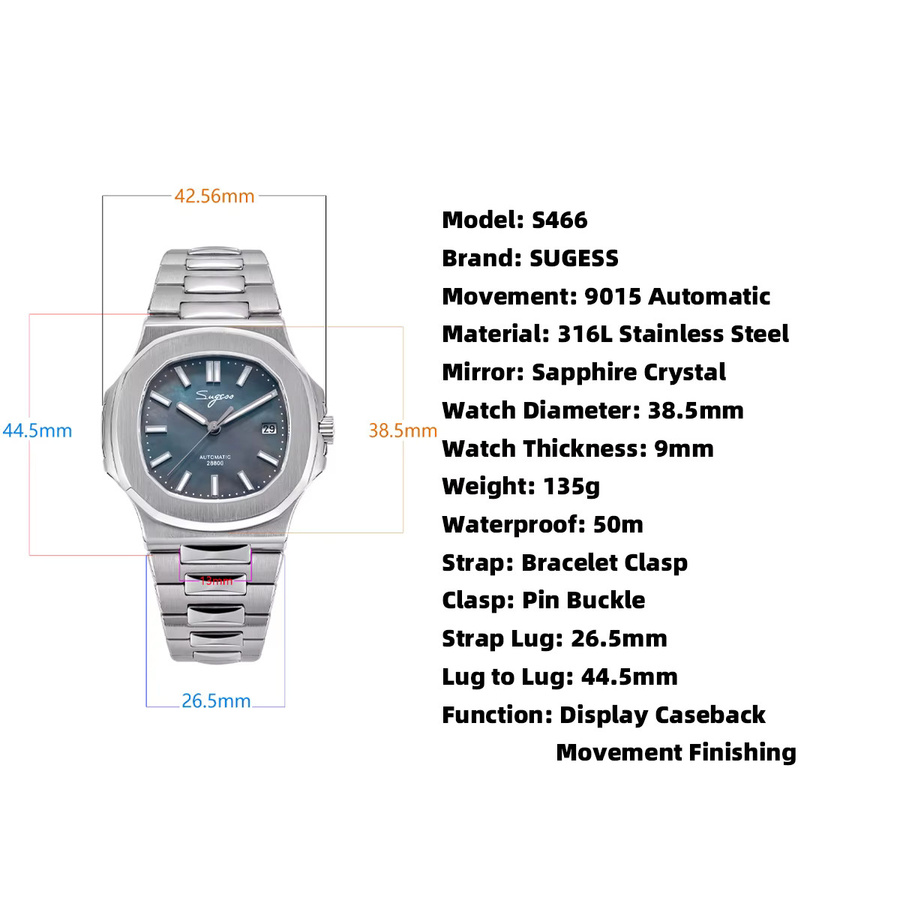 Sugess Armbanduhr Automatik, Edelstahl, Silber, Herren - Bild 6