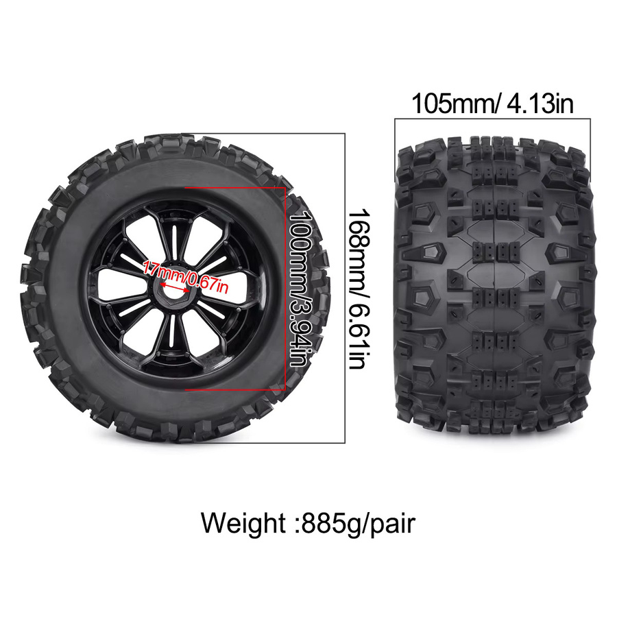 MALOM RC Gummi-Reifen- und Radsatz, 4-teiliges Set, Schwarz - Bild 2